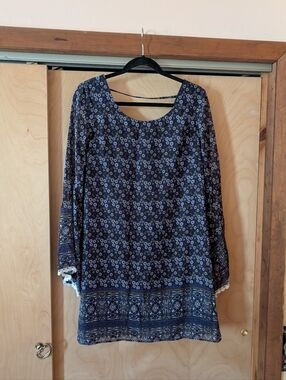 Xhilaration Navy Blue Floral Long Sleeve Boho Tunic Dress